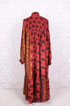 Mona Maxi Dress - Vintage Indian Sari - Watermelon Pink & Blue - Free Size -KIKIS Clothing Shop IMG 9774 ab23b382 9284 4520 a3fc 6d4b176b0b8a