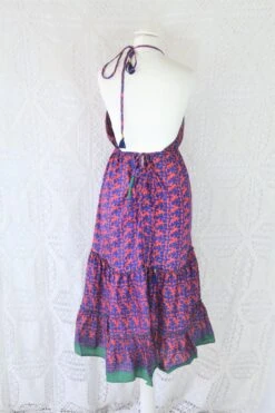 Cherry Midi Dress - Vintage Indian Sari - Deep Coral & Indigo Motif - Free Size 6 Cherry Midi Dress - Vintage Indian Sari - Deep Coral & Indigo Motif - Free Size -KIKIS Clothing Shop IMG 9775 2