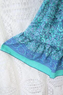 Cherry Midi Dress - Vintage Indian Sari - Dark Aqua & Smoke Graphic Print - Free Size -KIKIS Clothing Shop IMG 9778 2