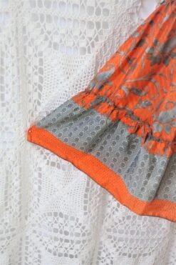 Cherry Midi Dress - Vintage Indian Sari - Blazing Orange & Mist Bold Vine Print - Free Size -KIKIS Clothing Shop IMG 9785 2