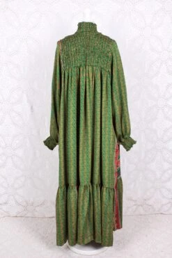Mona Maxi Dress - Vintage Indian Sari - Emerald & Gold Graphic - Free Size -KIKIS Clothing Shop IMG 9843 dc66a33d 7c48 4469 b11a 1d11bea7674f