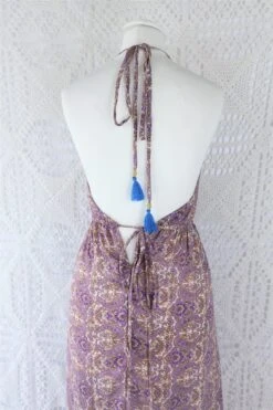 Cherry Maxi Dress - Vintage Indian Sari - Deep Orchid & Iris Paisley Nouveau - Free Size -KIKIS Clothing Shop IMG 9882 30250025 cb2a 42d5 9de2 4bc10853f01f