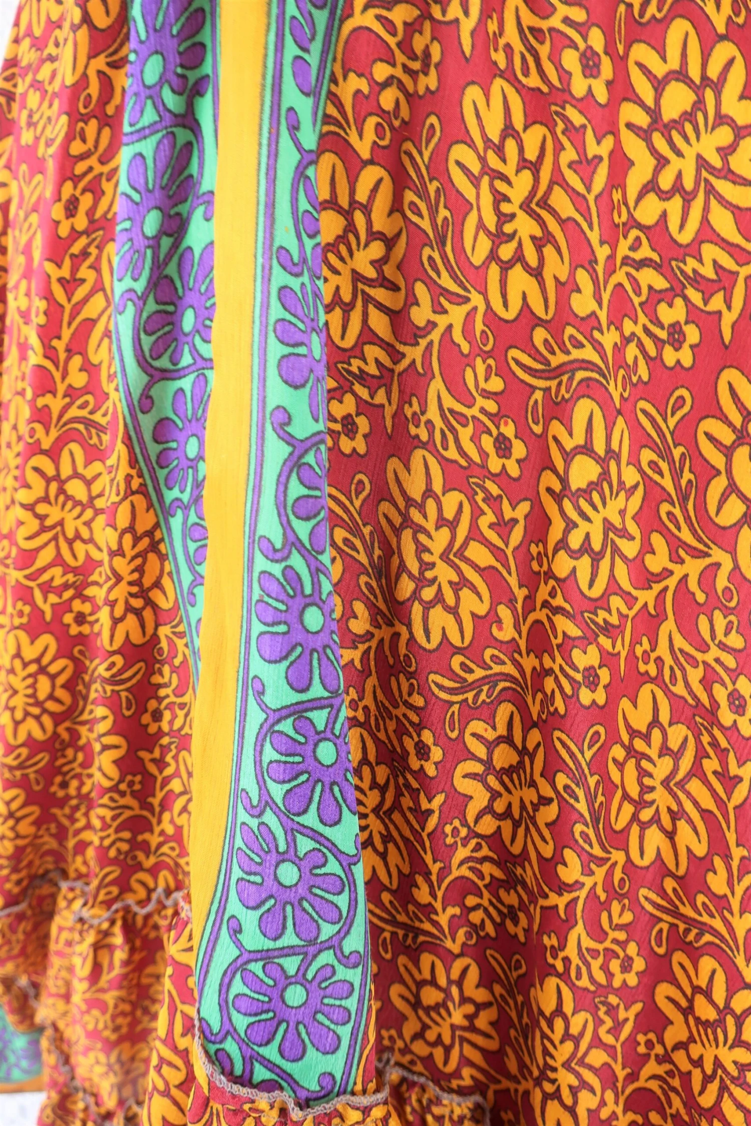 Blossom Midi Halter Dress - Vintage Indian Sari - Burgundy, Seafoam & Plum Motif - Free Size 5 Blossom Midi Halter Dress - Vintage Indian Sari - Burgundy, Seafoam & Plum Motif - Free Size - Image 5