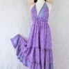 Cherry Midi Dress - Vintage Indian Sari - Lilac & Lily Tile Print - Free Size