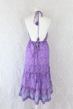 Cherry Midi Dress - Vintage Indian Sari - Lilac & Lily Tile Print - Free Size -KIKIS Clothing Shop IMG 9936 2