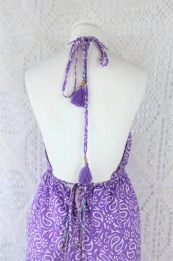 Cherry Midi Dress - Vintage Indian Sari - Lilac & Lily Tile Print - Free Size -KIKIS Clothing Shop IMG 9937 2