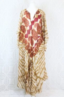 Goddess Dress - Vintage Indian Cotton - Ruby & Beige Paisley - Free Size -KIKIS Clothing Shop IMG 9938 5728e46d b84e 4ab1 ba8e d584b1f19e83