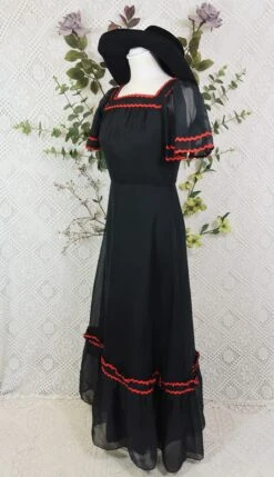SALE 70's Vintage Dress - Midnight Black & Red - Size XXS -KIKIS Clothing Shop IMG 9971