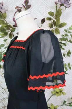 SALE 70's Vintage Dress - Midnight Black & Red - Size XXS -KIKIS Clothing Shop IMG 9976