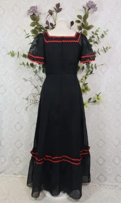 SALE 70's Vintage Dress - Midnight Black & Red - Size XXS -KIKIS Clothing Shop IMG 9978