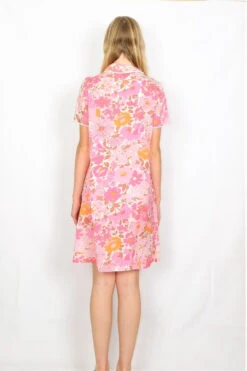 Vintage Dress - Retro Pink Floral Button Up - Free Size M 8 Vintage Dress - Retro Pink Floral Button Up - Free Size M -KIKIS Clothing Shop back shot of pink floral frill mini vintage dress all about audreu