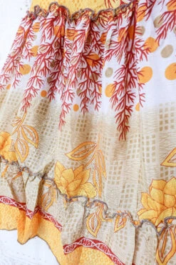 Blossom Halter Maxi Dress - Vintage Sari - Lemon Yellow, Russet & Beige Floral - Free Size S/M 9 Blossom Halter Maxi Dress - Vintage Sari - Lemon Yellow, Russet & Beige Floral - Free Size S/M -KIKIS Clothing Shop blossom maxi halter dress summer boho style 70s hippie midi dress frill hem handmade recycled vintage sari by all about audrey 107