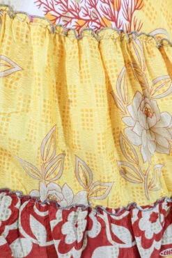 Blossom Halter Maxi Dress - Vintage Sari - Lemon Yellow, Russet & Beige Floral - Free Size S/M 8 Blossom Halter Maxi Dress - Vintage Sari - Lemon Yellow, Russet & Beige Floral - Free Size S/M -KIKIS Clothing Shop blossom maxi halter dress summer boho style 70s hippie midi dress frill hem handmade recycled vintage sari by all about audrey 108