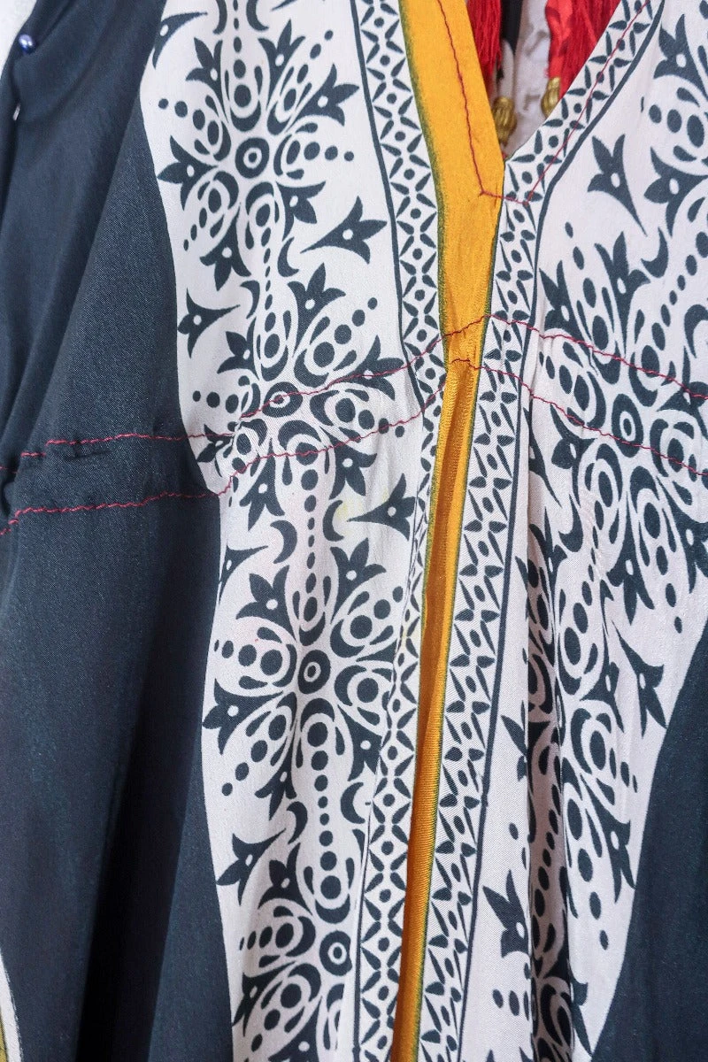 Blossom Halter Maxi Dress - Vintage Sari - Fiery Red & Jet Tile Print - Free Size S/M 3 Blossom Halter Maxi Dress - Vintage Sari - Fiery Red & Jet Tile Print - Free Size S/M - Image 3