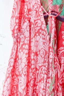 Blossom Halter Maxi Dress - Vintage Sari - Candy Red Tile Print & Lime Stripe - Free Size S/M 9 Blossom Halter Maxi Dress - Vintage Sari - Candy Red Tile Print & Lime Stripe - Free Size S/M -KIKIS Clothing Shop blossom maxi halter dress summer boho style 70s hippie midi dress frill hem handmade recycled vintage sari by all about audrey 177