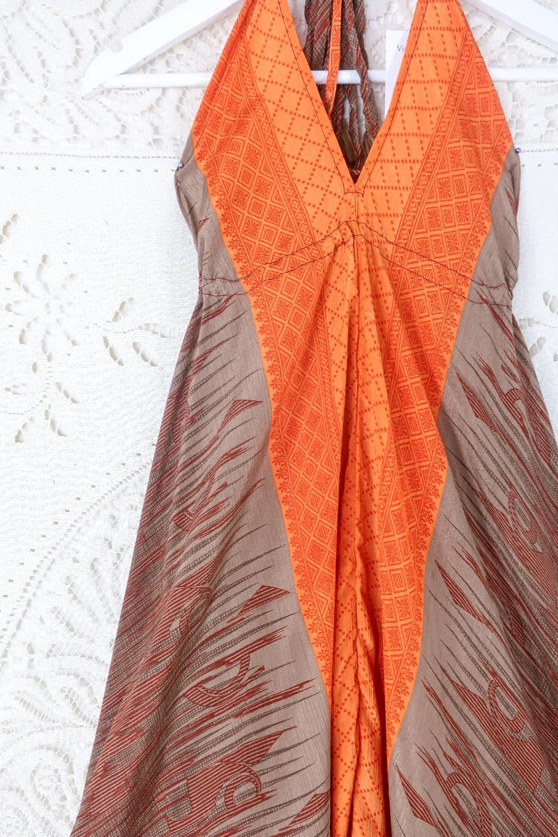 SALE - Blossom Halter Maxi Dress - Vintage Sari - Cocoa Brown & Bright Orange - Free Size S/M 2 SALE - Blossom Halter Maxi Dress - Vintage Sari - Cocoa Brown & Bright Orange - Free Size S/M - Image 2
