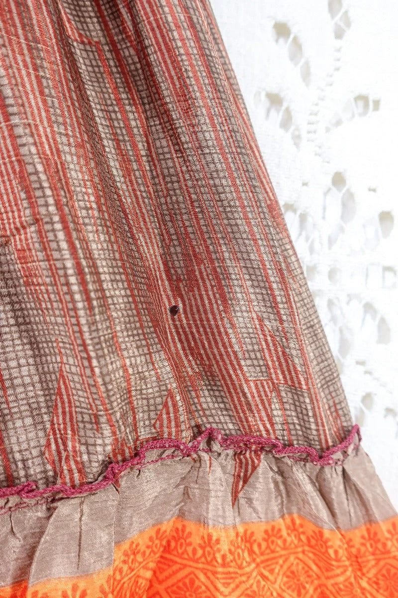 SALE - Blossom Halter Maxi Dress - Vintage Sari - Cocoa Brown & Bright Orange - Free Size S/M 4 SALE - Blossom Halter Maxi Dress - Vintage Sari - Cocoa Brown & Bright Orange - Free Size S/M - Image 4