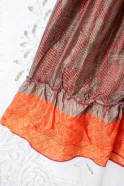 SALE - Blossom Halter Maxi Dress - Vintage Sari - Cocoa Brown & Bright Orange - Free Size S/M 10 SALE - Blossom Halter Maxi Dress - Vintage Sari - Cocoa Brown & Bright Orange - Free Size S/M -KIKIS Clothing Shop blossom maxi halter dress summer boho style 70s hippie midi dress frill hem handmade recycled vintage sari by all about audrey 182
