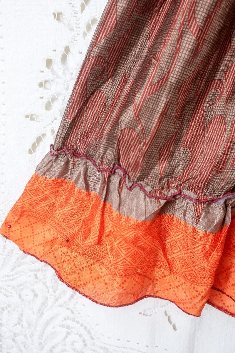 SALE - Blossom Halter Maxi Dress - Vintage Sari - Cocoa Brown & Bright Orange - Free Size S/M 5 SALE - Blossom Halter Maxi Dress - Vintage Sari - Cocoa Brown & Bright Orange - Free Size S/M - Image 5