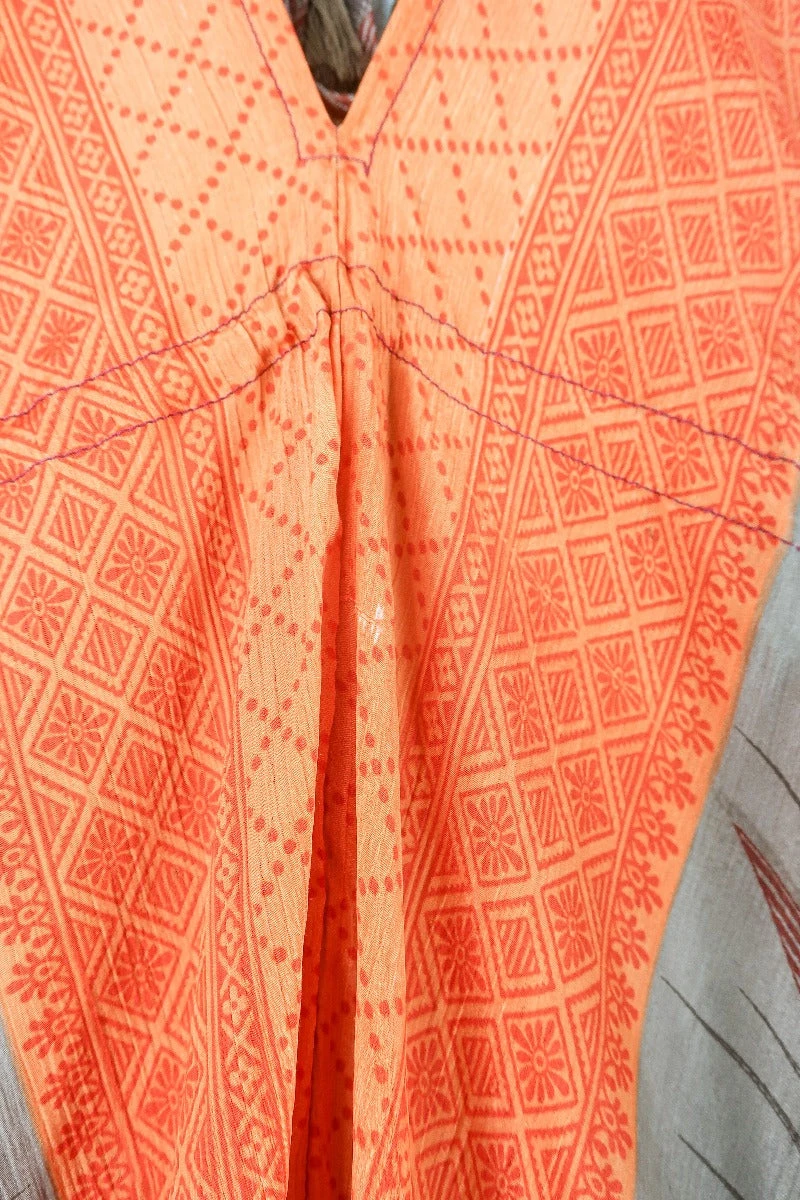 SALE - Blossom Halter Maxi Dress - Vintage Sari - Cocoa Brown & Bright Orange - Free Size S/M 6 SALE - Blossom Halter Maxi Dress - Vintage Sari - Cocoa Brown & Bright Orange - Free Size S/M - Image 6