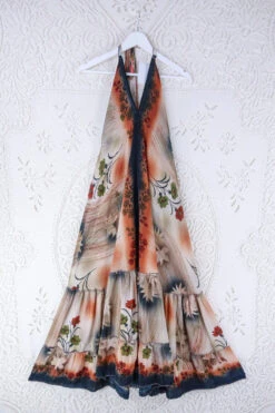 Blossom Halter Maxi Dress - Vintage Sari - Mocha Sunset - Free Size L/XL