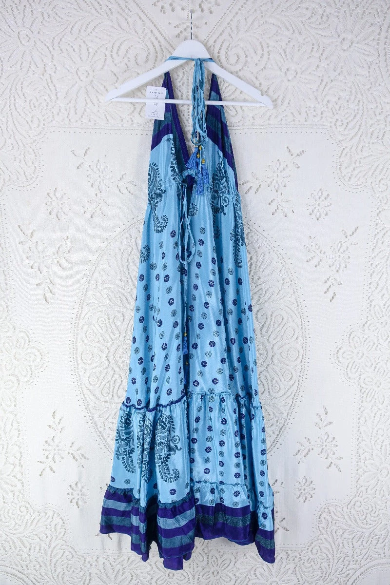 Blossom Halter Maxi Dress - Vintage Sari - Arctic Paisley Stripe - Free Size M/L 3 Blossom Halter Maxi Dress - Vintage Sari - Arctic Paisley Stripe - Free Size M/L - Image 3