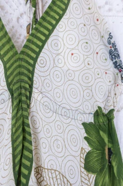 Blossom Halter Maxi Dress - Vintage Sari - White, Moss & Burnt Red Tree Of Life Floral - Free Size S/M -KIKIS Clothing Shop blossom maxi halter dress summer boho style 70s hippie midi dress frill hem handmade recycled vintage sari by all about audrey 59