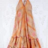 Blossom Halter Maxi Dress - Vintage Sari - Pink & Tangerine Dream Floral - Free Size S/M