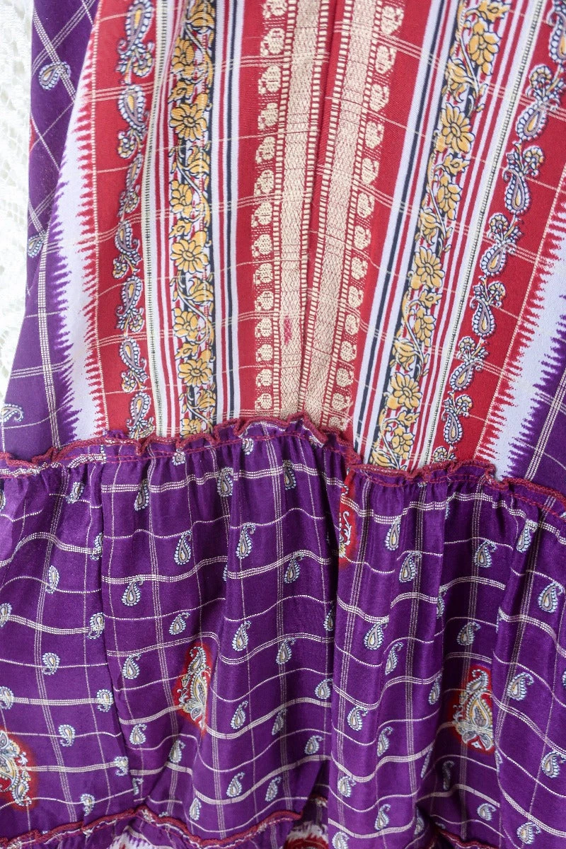 Blossom Halter Maxi Dress - Vintage Sari - Embroiderd Plum Purple Paisley - Free Size S/M 5 Blossom Halter Maxi Dress - Vintage Sari - Embroiderd Plum Purple Paisley - Free Size S/M - Image 5