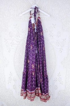 Blossom Halter Maxi Dress - Vintage Sari - Embroiderd Plum Purple Paisley - Free Size S/M 7 Blossom Halter Maxi Dress - Vintage Sari - Embroiderd Plum Purple Paisley - Free Size S/M -KIKIS Clothing Shop blossom maxi halter dress summer boho style 70s hippie midi dress frill hem handmade recycled vintage sari by all about audrey 86