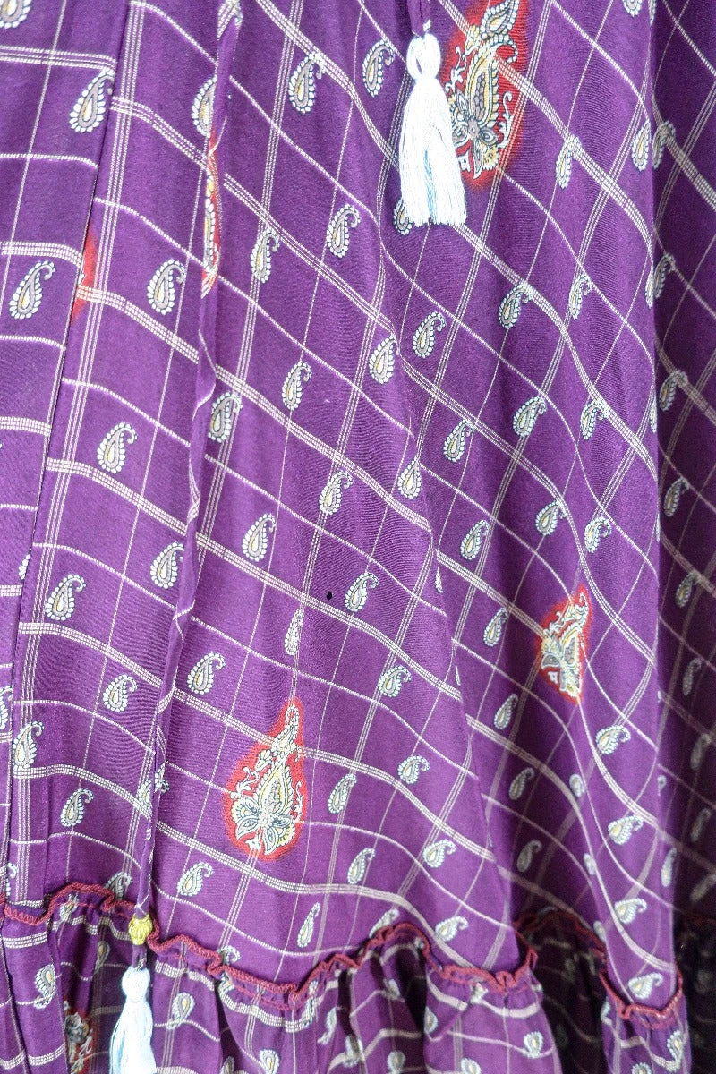 Blossom Halter Maxi Dress - Vintage Sari - Embroiderd Plum Purple Paisley - Free Size S/M 4 Blossom Halter Maxi Dress - Vintage Sari - Embroiderd Plum Purple Paisley - Free Size S/M - Image 4