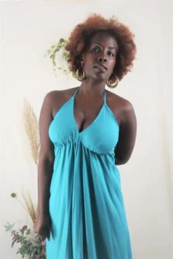 Khroma Medusa Midi Halter Dress - Teal Blue/Green - Free Size -KIKIS Clothing Shop blue midi halter neck hippie rayon dress all about audrey 1