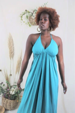 Khroma Medusa Midi Halter Dress - Teal Blue/Green - Free Size