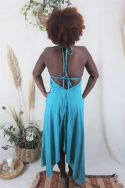Khroma Medusa Midi Halter Dress - Teal Blue/Green - Free Size -KIKIS Clothing Shop blue midi halter neck hippie rayon dress all about audrey 5