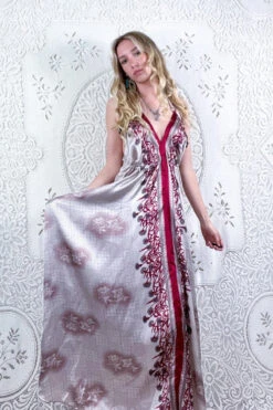 Eden Halter Maxi Dress - Vintage Sari - Rose Gold & Ruby Wildlfower - Free Size M/L 6 Eden Halter Maxi Dress - Vintage Sari - Rose Gold & Ruby Wildlfower - Free Size M/L -KIKIS Clothing Shop bohemian boho hippie chic retro recycled vintage indian sari maxi halter neck asymmetric hem with drawstring waist all about audrey 102