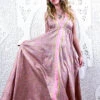 Eden Halter Maxi Dress - Vintage Sari - Pastel Pink & Chartreuse Paisley - Free Size S/M