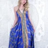Eden Halter Maxi Dress - Vintage Sari - Violet & Gold Check Shimmer - Free Size S/M
