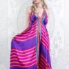 Eden Halter Maxi Dress - Vintage Sari - Bright Magenta Stripes - Free Size S/M