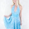 Sydney Mini Halter Dress - Crystal Blue Floral - Vintage Sari - S/M