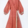 Lola Long Wrap Dress - Autumn Orange Floral - Vintage Indian Sari - Size M/L