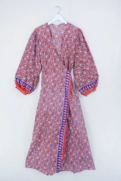 Lola Long Wrap Dress - Burnt Orange & White Paisley - Vintage Indian Sari - Size XXL