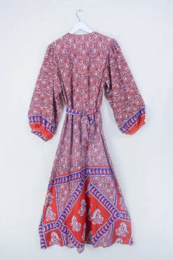 Lola Long Wrap Dress - Burnt Orange & White Paisley - Vintage Indian Sari - Size XXL 5 Lola Long Wrap Dress - Burnt Orange & White Paisley - Vintage Indian Sari - Size XXL -KIKIS Clothing Shop bohemian hippie wrap wraparound mini dress balloon sleeves indian recycled silk sari all about audrey 17