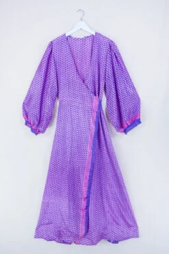 Lola Long Wrap Dress - Blush Pink & Lavender Floral Print - Vintage Indian Sari - Size XXL