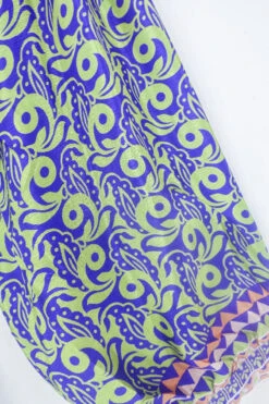 Lola Long Wrap Dress - Violet & Lime Green Paisley - Vintage Indian Sari - Size XXL -KIKIS Clothing Shop bohemian hippie wrap wraparound mini dress balloon sleeves indian recycled silk sari all about audrey 62