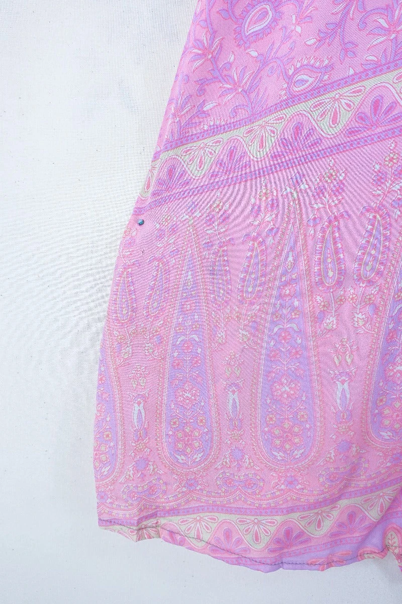 Lola Long Wrap Dress - Ballet Pink & Slate Floral - Vintage Indian Sari - Size L/XL 4 Lola Long Wrap Dress - Ballet Pink & Slate Floral - Vintage Indian Sari - Size L/XL - Image 4