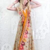 Eden Halter Maxi Dress - Vintage Sari - Earthy Jewel Tone Motif - Free Size M/L