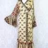 Sylvia Wrap Dress - Vintage Indian Sari - Champagne, Garnet & Raven Bold Paisley Shimmer (S/M)