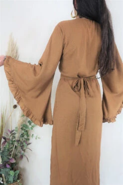 Khroma Venus Maxi Dress - Cinnamon Brown -KIKIS Clothing Shop cinnamon brown bell sleeve ruffle bohemian rayon maxi dress all about audrey 2