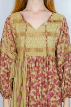 Daisy Midi Smock Dress - Vintage Indian Cotton Sari - Strawflower & Rosehip - XS -KIKIS Clothing Shop dais midi smock 70s boho dres vintage indian organic cotton all about audrey 18