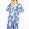 Vintage Midi Dress - Retro Faded Blue Patchwork - Size S/M